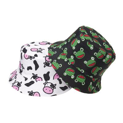 China 2022 Reversible Casual Bucket Hat Beach Hat Unsexi Cow Print White Geometric Bucket Hat and Bag for sale