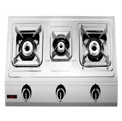 China Hotel table top gas stove, stainless steel gas cooker, 3 burner household gas stove for sale