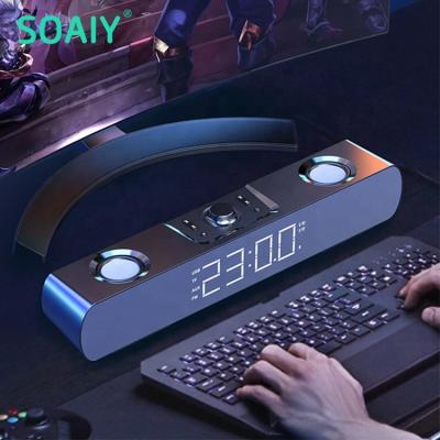 China Blue AUX active speaker display clock wireless system SOAIY SH16 altavoz portatil TV bar soundbars. tooth sound for tv for sale