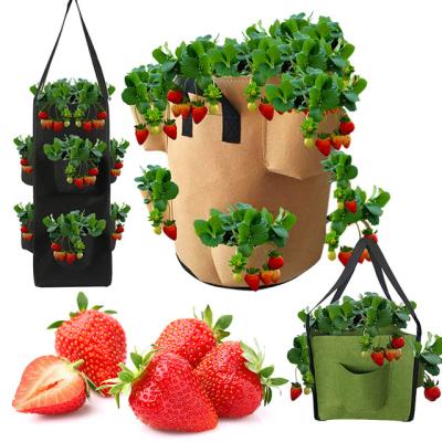 China Indoor Outdoor Garden Greenhouse Greenhouse Indoor Outdoor Garden 10 Gallon Square Handle 5 Strawberry Long Held Hanging Grow Bags With Extra Pocket for sale