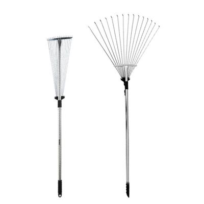 China Durable Handle Adjustable 15 Tines Stainless Steel Pool Leaf Garden Rake for sale