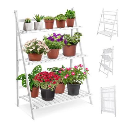 China Wholesale Durable Plant Flower Stand Foldable Thickened Bamboo Multilayer Shelf for sale