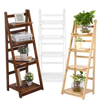 China Durable Natural 4-Tier Flower Plant Pot Rack Shelf Foldable Planter Display Organizer Wood Plant Stand for sale