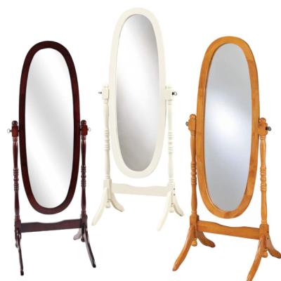 China Antique Rustic Wood Floor Stand Oval Dressing Mirror for sale