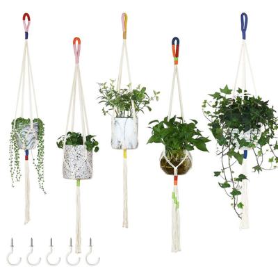 China 5 Pack Durable Color Cotton Rope Macrame Plant Hanger Handmade Flower Pots or Basket Planter Hanging Rack for Decorations 5 PCS Hooks for sale