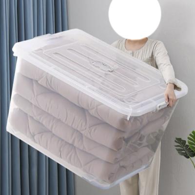 China Large 120L viable transparent clear oversized pp plastic storage box with wheels for sale