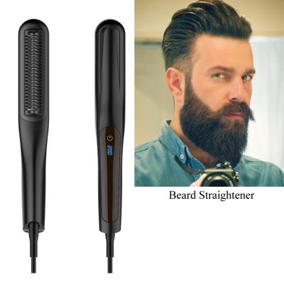 China Adjustable Heat Settings Men's Beard Shaping Styling Hot Comb LED Display Electric Hair Straightening Brush for sale