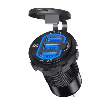 China 54W 12V USB Waterproof 3 Port Quick Charge3.0 Car USB Outlet With Waterproof Aluminum Car Power Outlet Adapter for sale