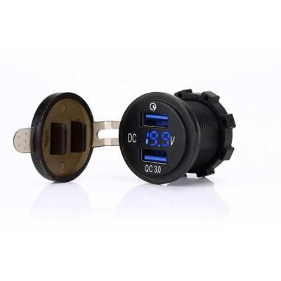 China Dual QC3.0 USB Waterproof Waterproof Quick Charger Socket Power Outlet with LED Digital Voltmeter for Marine, Boat, Motorcycle, Truck for sale