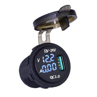 China Waterproof DC 12V 24V QC3.0 USB Charger Digital Voltmeter Ammeter For Car Van Boat Solar Auto RV UTV ATV Industrial for sale