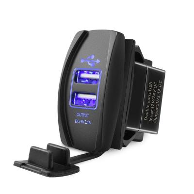 China Waterproof Universal Rocker Style Dual USB Car Charger Power Adapter 12-24V 3.1A Dual USB Plug Charger for sale