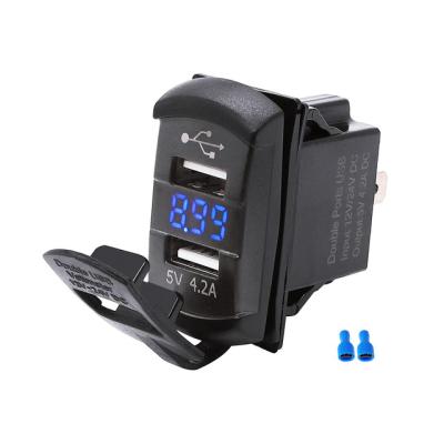 China 12V 4.2A Waterproof Rocker Switch Style Dual USB Charger Socket With Voltmeter LED Display for sale