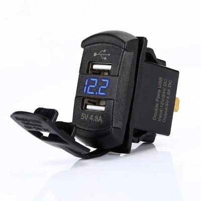 China Good Quality 4.8A Rocker Dual USB Fast Charger Plug with LED Voltmeter for Boats Car Truck Motorcycle Smartphone Tablet for sale