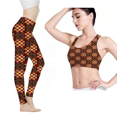 China Breathable African Kente Matching Pattern Leggings Yoga Sports Bra Women Plus Size Seamless Fitness Yoga Wear Workout Set For Women for sale