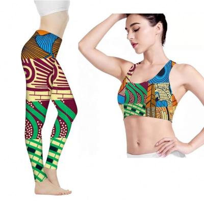 China Women's High Waisted Yoga Gaiters Pattern Stretchy Sports Bra Top African Colorful Ethnic Women Four Way Pants for sale