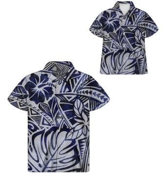 China Anti-Wrinkle Mens T-shirt Hawaii Banana Leaves Pattern Blue/White Dad And Son Matching Clothes T-shirt For Boys Plus Size Mens Clothes for sale