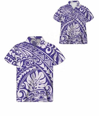 China Anti-Wrinkle Men's Casual Shirt Samoa Banana Leaf Pattern Purple Dad And Son Clothes Kids Boys Matching T-shirt Clothes Mens Clothes for sale