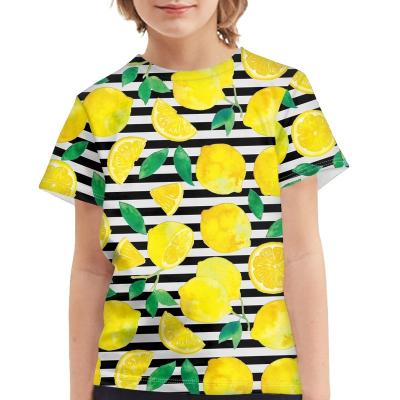 China Lovely High Quality Yellow Striped Casual Short Top Tee Lemon Print Size Kids Plus Size Wear For Girl T-shirt for sale