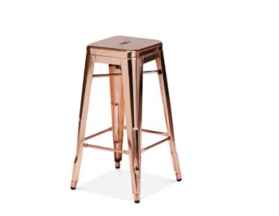 China Retail Modern Vintage Kitchen Stack Furniture Industrial Square Seat Rose Gold Metal Bar Stool for sale