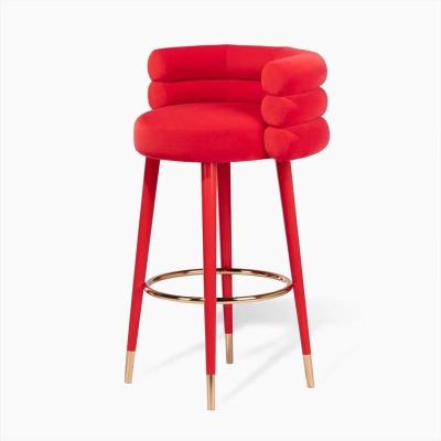 China Modern popular high velvet bar stools with stainless steel legs upholstery design bar chair home decor for sale