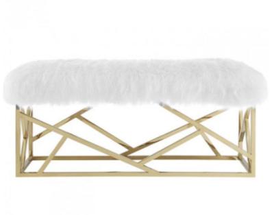 China Other White Sheepskin Fur With Stainless Steel Base Luxury Ottoman Bench For Living Room Bedroom Living Room for sale