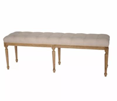 China New Rustic Wood Upholstery Tufted Bench Ottoman Front Bedroom Footstool Furniture For Living Room for sale