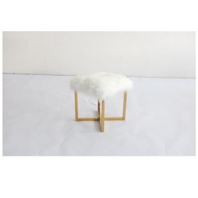 China Contemporary Luxury Plush White Foot Stool Popular Ins Stool With Gold Frame for sale