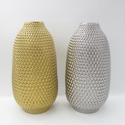 China Dot Design Ceramic Vase Gold Color Luxury Pearl Porcelain Huifa Home Flower Vase for sale