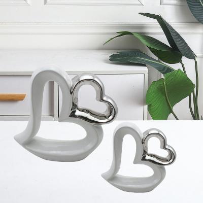 China Heart Shape Ceramic Ceramic Wedding Home Decoration Table Christmas Decoration Silver Plated for sale