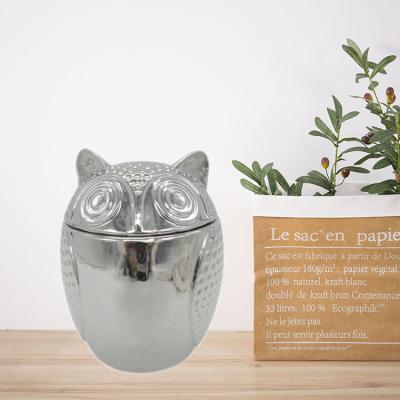 China Beautiful Ceramic Ware Huifa Ceramic Silver Owl Storage Jar For Christmas Decoration Home Decor for sale