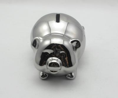 China Huifa ceramic wares plated silver home decoration ceramic pig figurine decoration for shop coin for sale