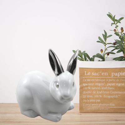 China Gift Animals Ceramic Statue Silver Rabbit Figurine For Home And Garden Decoration for sale