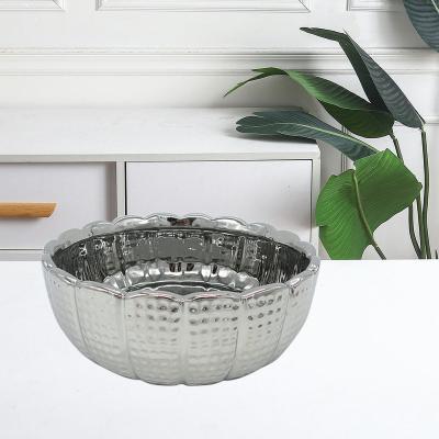 China Luxury New Style Ceramic Food Fruit Deep Plate Silver Color Ceramic Decorative Dish for sale