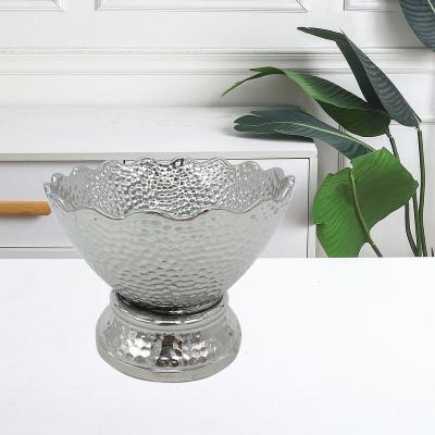 China Home Decoration Dimple Design Round Ceramic Decorative Fruit Compote Dish for sale