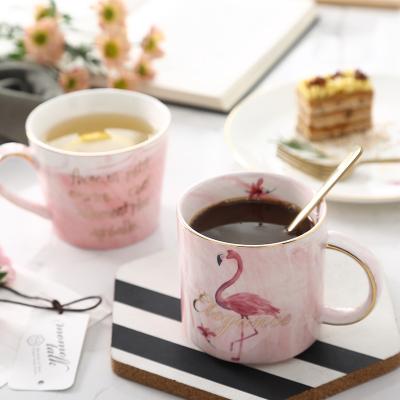 China Viable Wholesale Flamingo Soup Ceramic Promotional Mugs Fashion Couple Mug Design Luxury Gold Rim Marble Mug Custom Stylish Coffee Mugs for sale