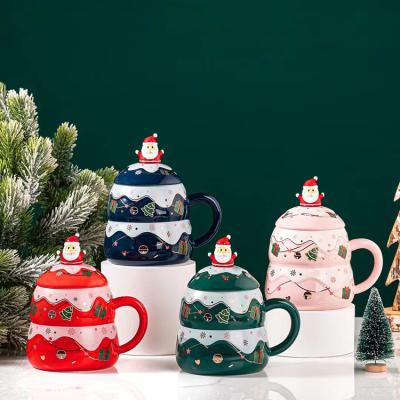 China Christmas Tree 3d Sublimation Decoration Christmas Mugs Gift Viable Coffee Tea Cups With Lid And Spoon for sale