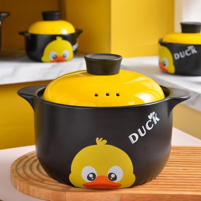 China Cartoon viable design is suitable for all kinds of gas stove household cookware soup pot ceramic kitchen casserole set with lid in 2021 for sale