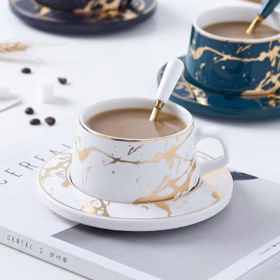 China Viable High Quality Ceramic Marble Rim Gold Coffee Mug Cup Creative Nordic Glazed Tea Cup And Saucer Set With Gift Box for sale