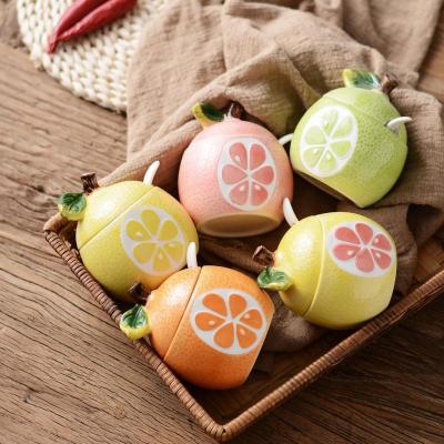 China Viable Japanese Seasoning Container Round Spice Jars With Spoon Fruit Kitchen Wholesale Condiment Canisters Set Ceramic Storage Box for sale