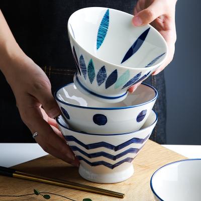 China Viable Style Ceramic Round Ramen Japese Rice Noodles Mixing Udon Soup Bowl Porcelain Beauty Japanese Restaurant Serving Bowls for sale