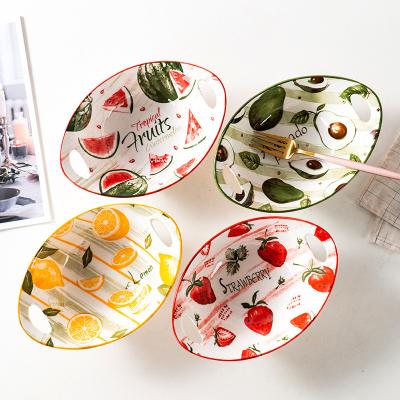 China Viable Nordic Fruit Buffet Salad Large Microwave Serving Bowls Ceramic Porcelain Colorful Cereal For Kitchen Oval Shape Bowl for sale