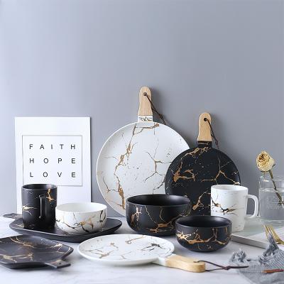 China Porcelain Viable Marble Black Charger Luster Pattern Design Ceramic Dish To Wedding Nordic Vintage Restaurant Tableware Dinnerware Set for sale