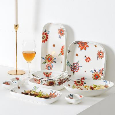 China Viable Floral Design Porcelain Square Side Plate Chargers For Dinner Household Breakfast Household Dinnerware Printed Ceramic Dinnerware Set for sale