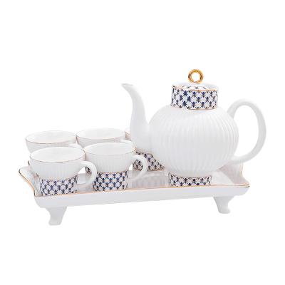 China Viable Wholesale White Ceramic British Luxury Elegant Porcelain Coffee Tall Albert Flower Teapot Set for sale