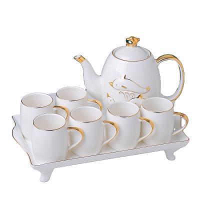 China New Viable Bone China Nordic European Elegant Ceramic Teapot English Style Luxury Coffee Tea Cup Sets Porcelain With Low Tray for sale