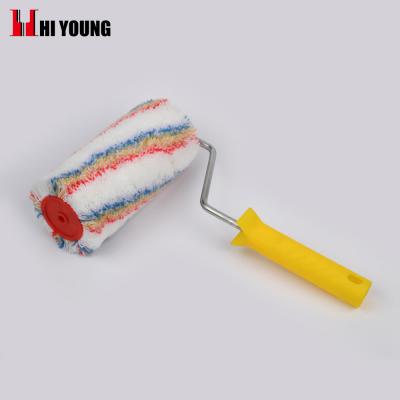 China Eco-friendly Rainbow Acrylic Paint Roller With Galvanized Frame With Yellow Plastic Handle Roller Brush For Painting for sale