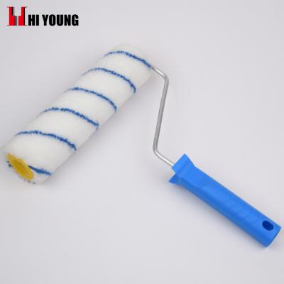 China Eco-friendly industrial paint roller with white dacron cloth with blue stripe galvanized frame with plastic handle roller brush for sale