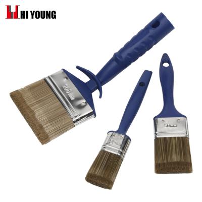 China High Quality Different Style Paint Brush Brown Tapered Filament With Blue Plastic Handle Paint Brush for sale