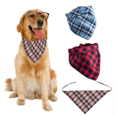 China Viable Dog Bandana Personalized Double Triangle Washable Dog Towel Saliva Cotton Plaid Pet Scarf for Cats and Dogs for sale