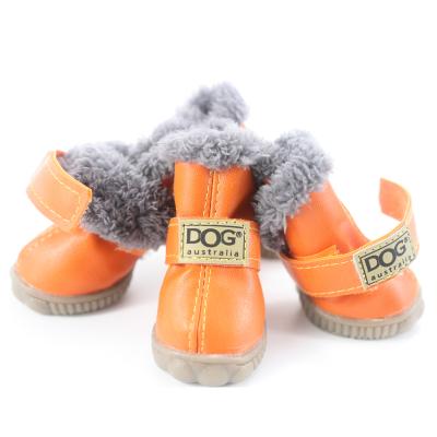 China Durable Pet Shoes Dog Pu Leather Non-slip Pet Booties Fashion Snow Boots Warm Waterproof Fall And Winter Dog Shoes for sale